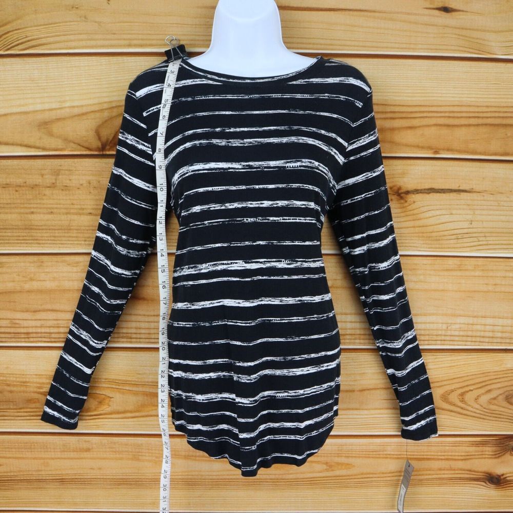Apt. 9 Long Sleeve Shirt Boat Neck Womens Size XS Black White Stripes NWT $26 - Picture 3 of 8
